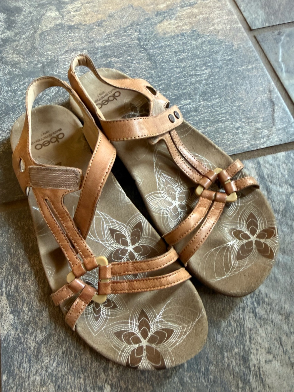 Vibram Brown Leather Floral-Print Slingback Sandals
